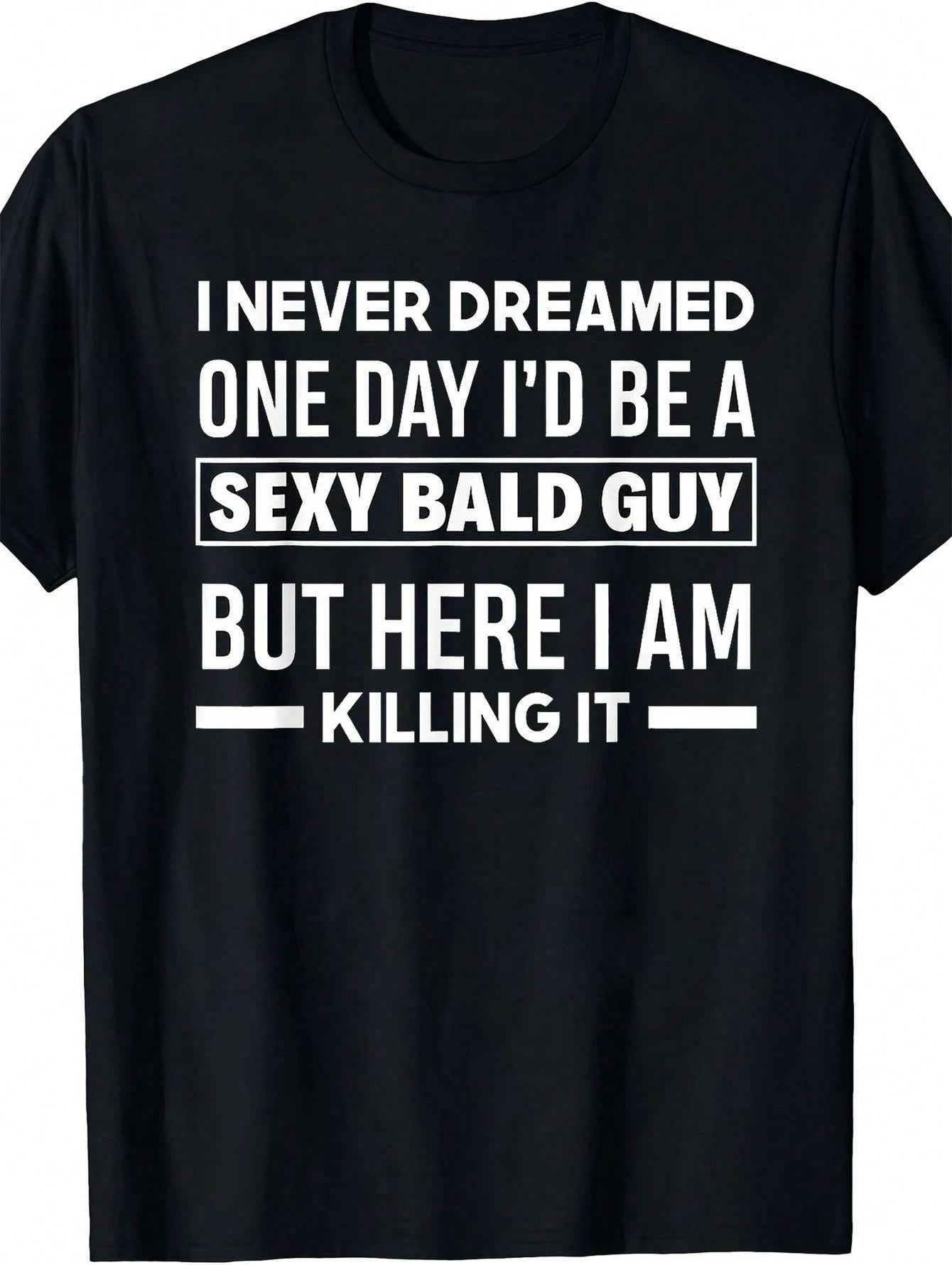 "Funny Bald Head Graphic Print T-Shirt - Short Sleeve Crew Neck Tee For Parties, Sports, & Casual Wear